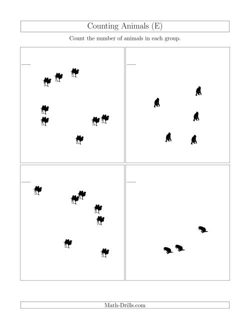 The Counting Animals in Scattered Arrangements (E) Math Worksheet