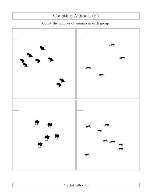 The Counting Animals in Scattered Arrangements (F) Math Worksheet