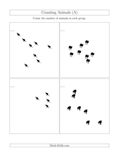 The Counting Animals in Scattered Arrangements (All) Math Worksheet