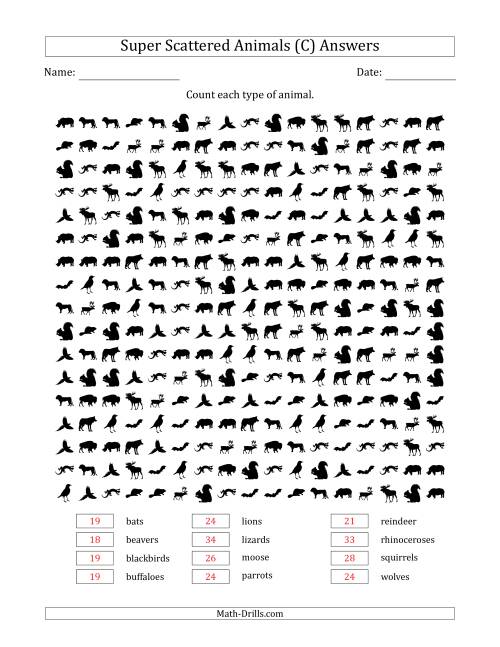 The Counting Animal Pictures in Super Scattered Arrangements (100 Percent Full) (C) Math Worksheet Page 2