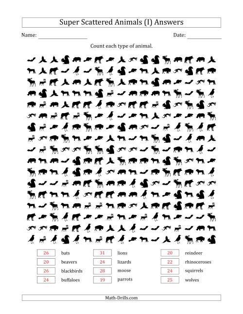 The Counting Animal Pictures in Super Scattered Arrangements (100 Percent Full) (I) Math Worksheet Page 2