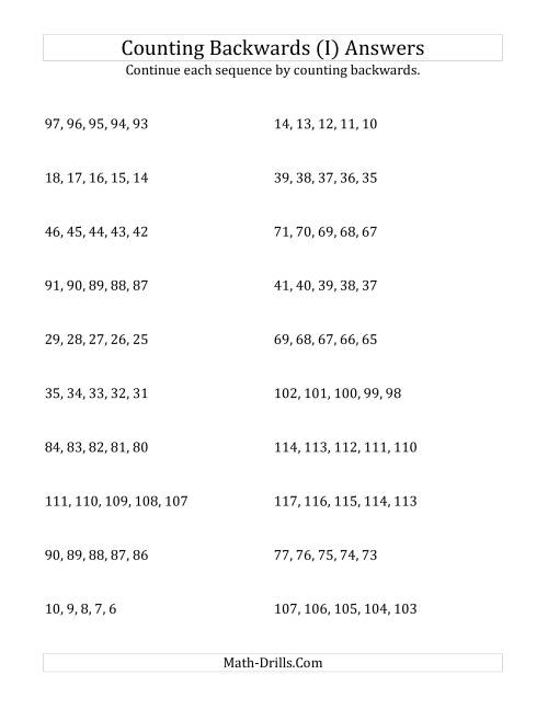 The Counting Backwards from Numbers up to 120 (I) Math Worksheet Page 2