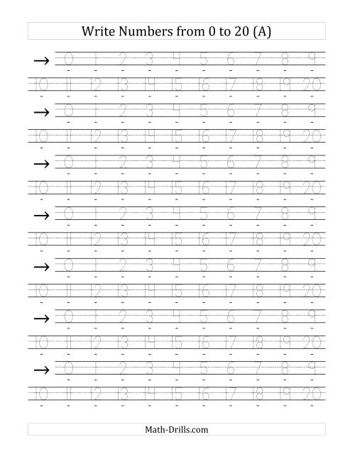 The Writing Numerals from 0 to 20 36pt (A) Math Worksheet