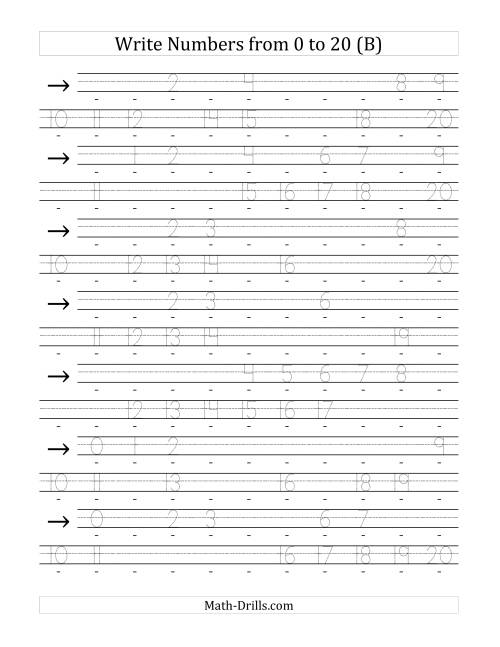 The Writing Numerals from 0 to 20 36pt (B) Math Worksheet