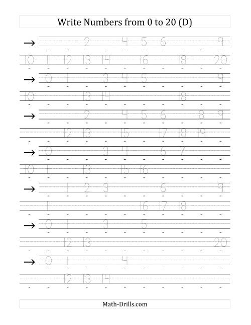 The Writing Numerals from 0 to 20 36pt (D) Math Worksheet
