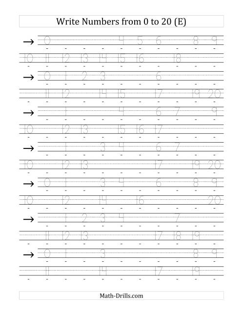 The Writing Numerals from 0 to 20 36pt (E) Math Worksheet
