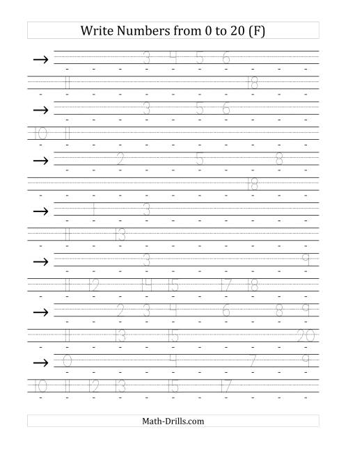 The Writing Numerals from 0 to 20 36pt (F) Math Worksheet