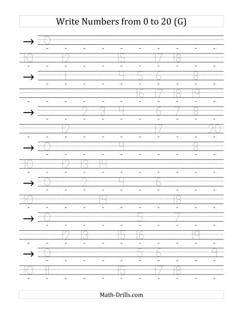 The Writing Numerals from 0 to 20 36pt (G) Math Worksheet
