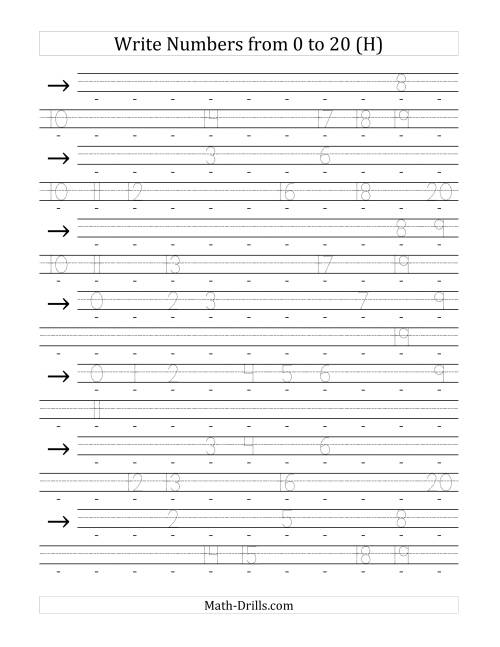 The Writing Numerals from 0 to 20 36pt (H) Math Worksheet