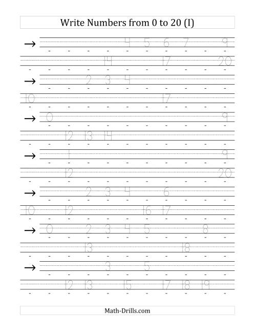The Writing Numerals from 0 to 20 36pt (I) Math Worksheet