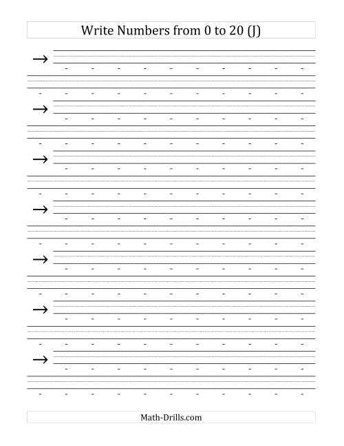 The Writing Numerals from 0 to 20 36pt (J) Math Worksheet