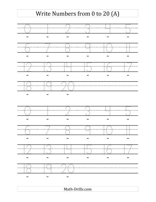 The Writing Numerals from 0 to 20 60pt (A) Math Worksheet