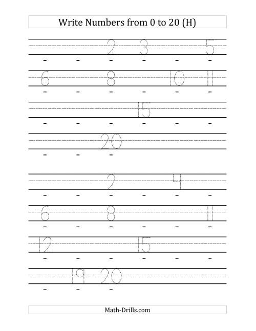 The Writing Numerals from 0 to 20 60pt (H) Math Worksheet