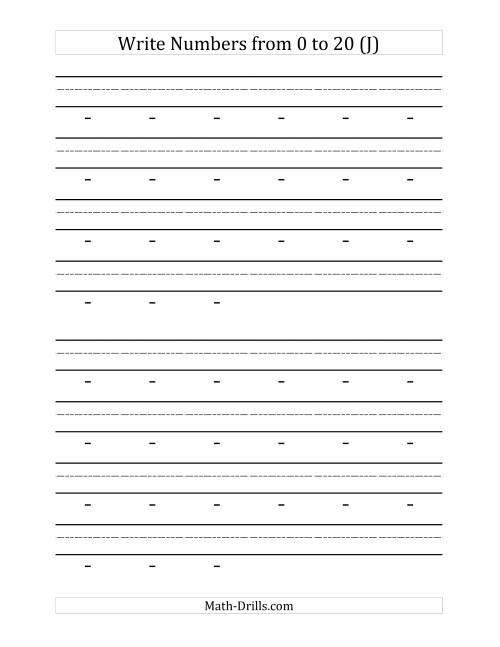 The Writing Numerals from 0 to 20 60pt (J) Math Worksheet