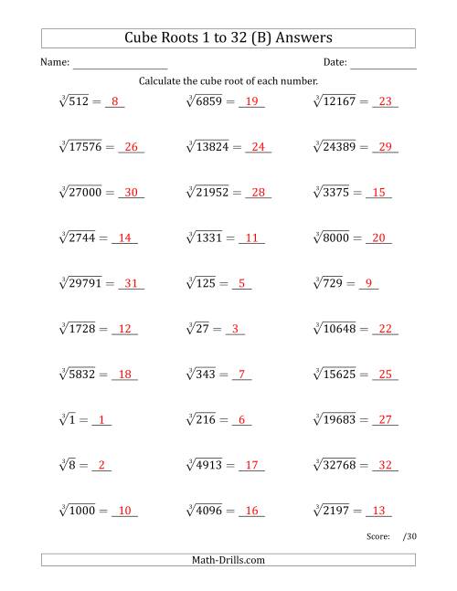 The Cube Roots 1 to 32 (B) Math Worksheet Page 2