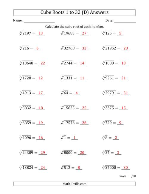 The Cube Roots 1 to 32 (D) Math Worksheet Page 2