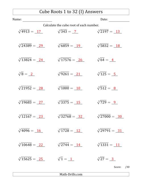 The Cube Roots 1 to 32 (I) Math Worksheet Page 2