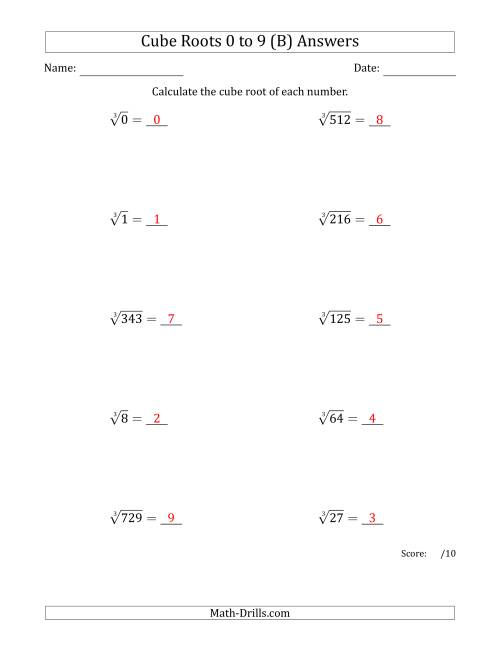 The Cube Roots 0 to 9 (B) Math Worksheet Page 2
