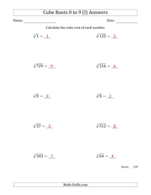The Cube Roots 0 to 9 (I) Math Worksheet Page 2