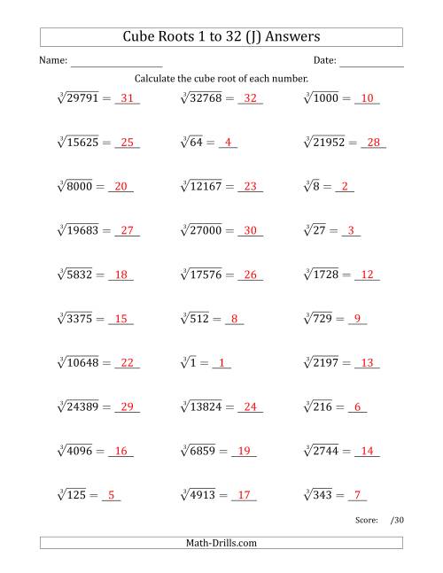 The Cube Roots 1 to 32 (J) Math Worksheet Page 2