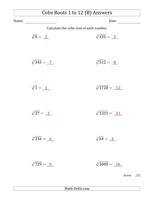 The Cube Roots 1 to 12 (B) Math Worksheet Page 2