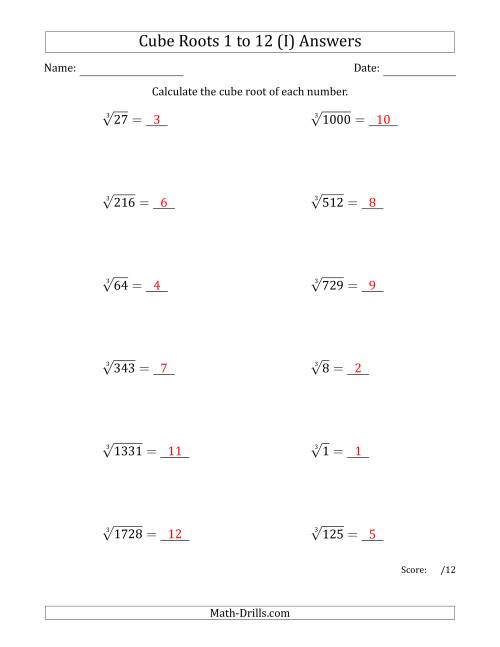 The Cube Roots 1 to 12 (I) Math Worksheet Page 2
