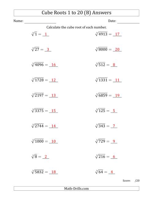 The Cube Roots 1 to 20 (B) Math Worksheet Page 2