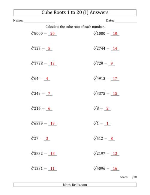 The Cube Roots 1 to 20 (I) Math Worksheet Page 2