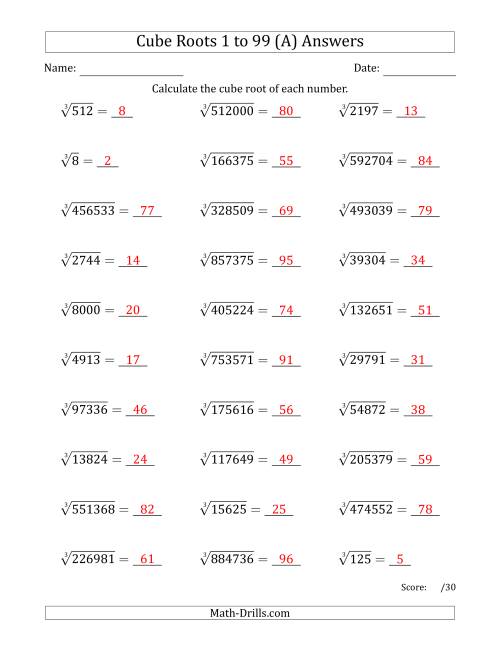 The Cube Roots 1 to 99 (A) Math Worksheet Page 2