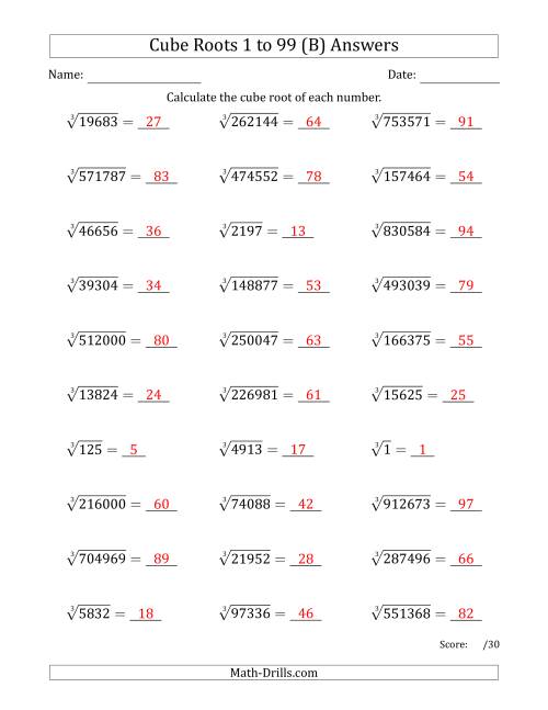 The Cube Roots 1 to 99 (B) Math Worksheet Page 2
