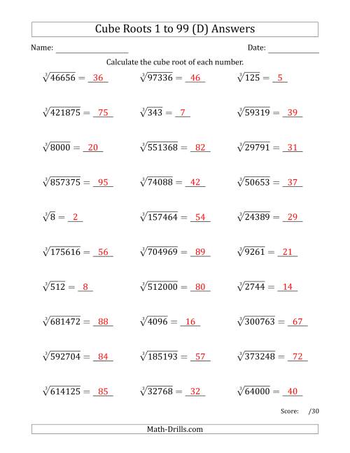 The Cube Roots 1 to 99 (D) Math Worksheet Page 2