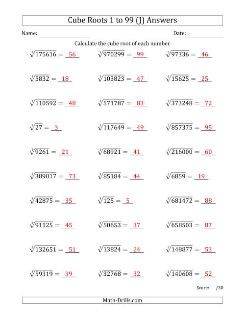 The Cube Roots 1 to 99 (J) Math Worksheet Page 2