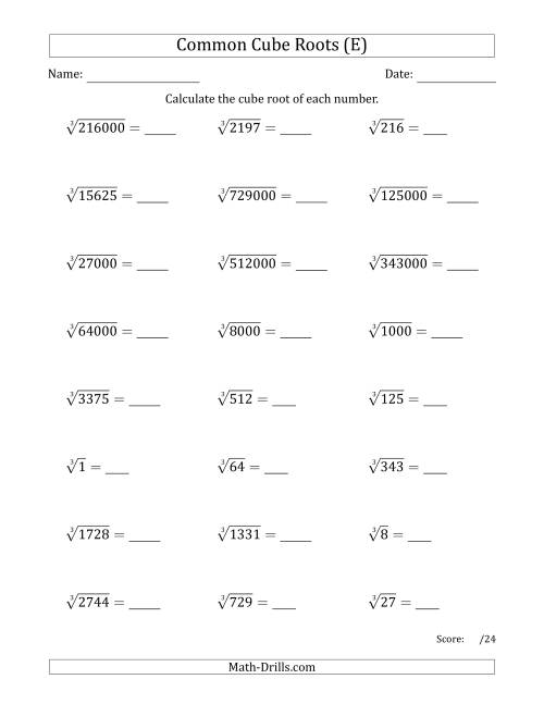 The Common Cube Roots (E) Math Worksheet