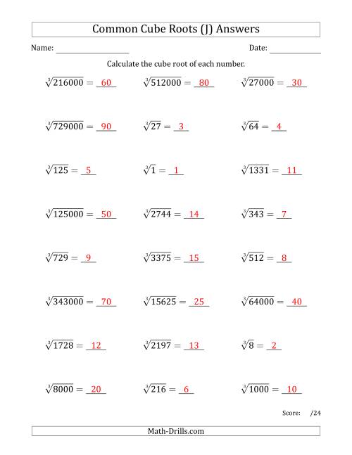 The Common Cube Roots (J) Math Worksheet Page 2