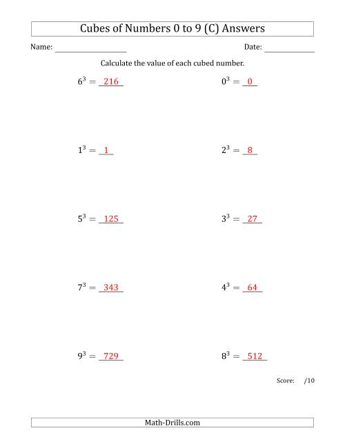 The Cubes of Numbers from 0 to 9 (C) Math Worksheet Page 2