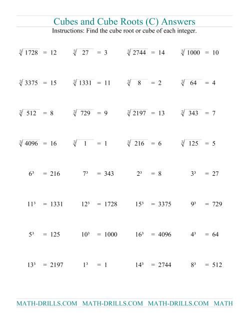 The Cubes and Cube Roots (C) Math Worksheet Page 2