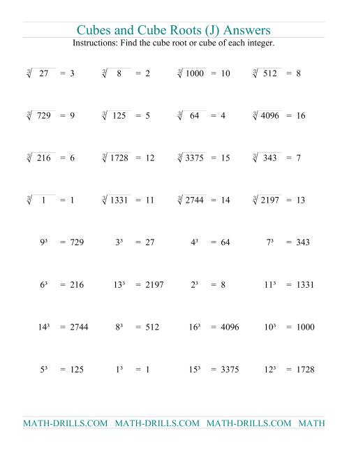 The Cubes and Cube Roots (J) Math Worksheet Page 2