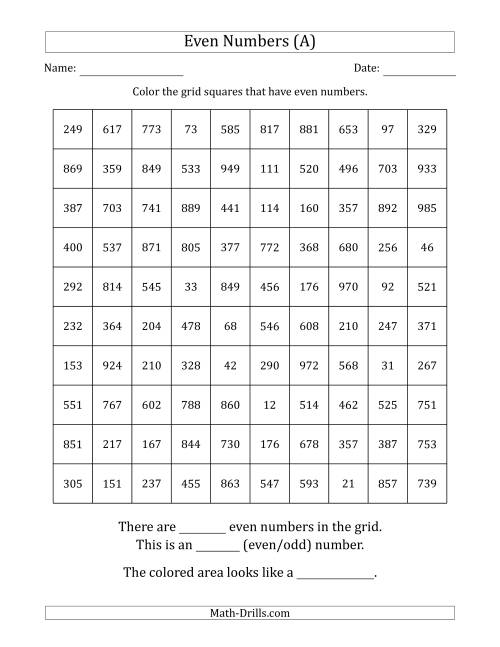 The Coloring in Even Numbered Squares to Make a Picture (A) Math Worksheet