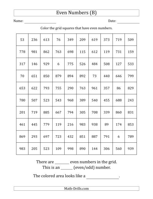 The Coloring in Even Numbered Squares to Make a Picture (B) Math Worksheet