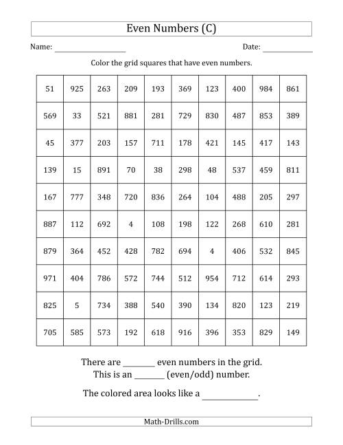The Coloring in Even Numbered Squares to Make a Picture (C) Math Worksheet