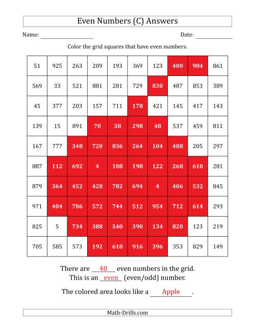 The Coloring in Even Numbered Squares to Make a Picture (C) Math Worksheet Page 2