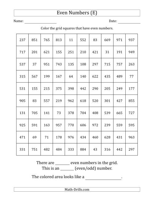 The Coloring in Even Numbered Squares to Make a Picture (E) Math Worksheet