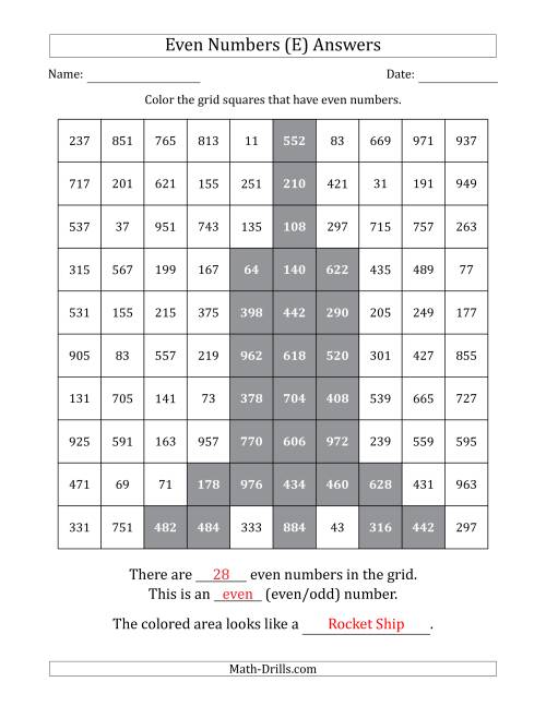 The Coloring in Even Numbered Squares to Make a Picture (E) Math Worksheet Page 2