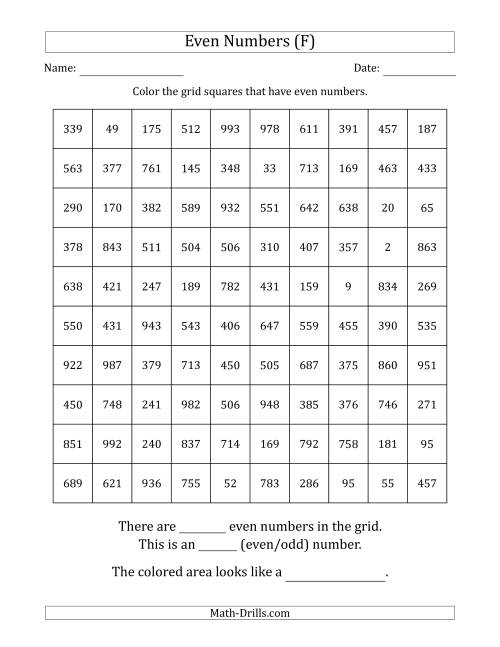 The Coloring in Even Numbered Squares to Make a Picture (F) Math Worksheet
