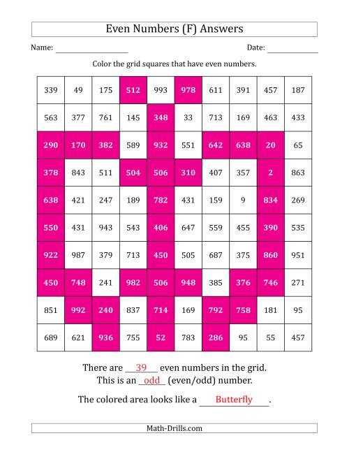 The Coloring in Even Numbered Squares to Make a Picture (F) Math Worksheet Page 2