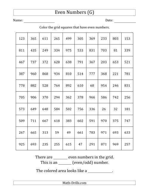 The Coloring in Even Numbered Squares to Make a Picture (G) Math Worksheet