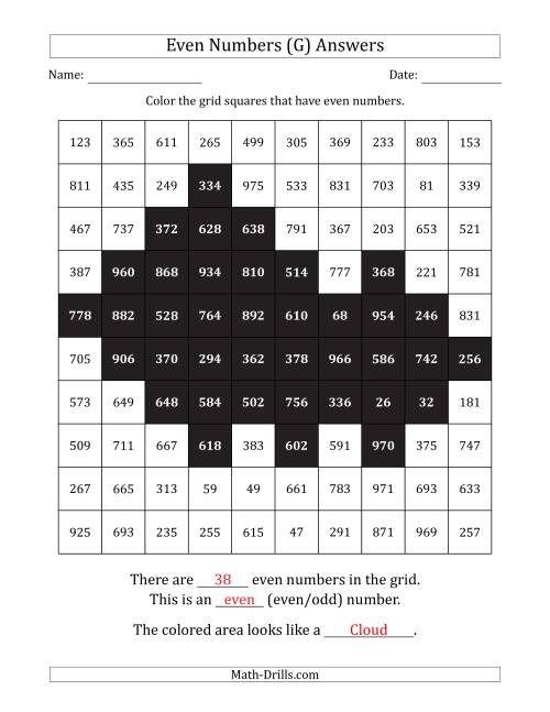 The Coloring in Even Numbered Squares to Make a Picture (G) Math Worksheet Page 2