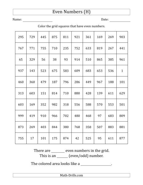 The Coloring in Even Numbered Squares to Make a Picture (H) Math Worksheet