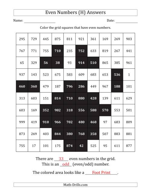The Coloring in Even Numbered Squares to Make a Picture (H) Math Worksheet Page 2