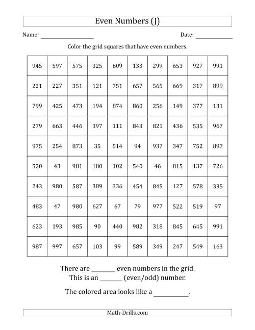 The Coloring in Even Numbered Squares to Make a Picture (J) Math Worksheet